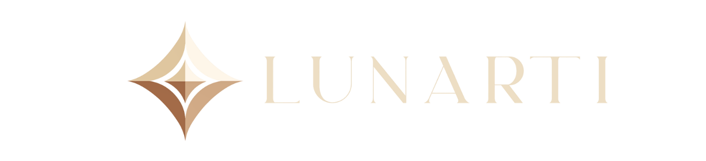 Lunarti gold logo — luxury handcrafted crystal micro-mosaic wall art brand, gold on transparent background