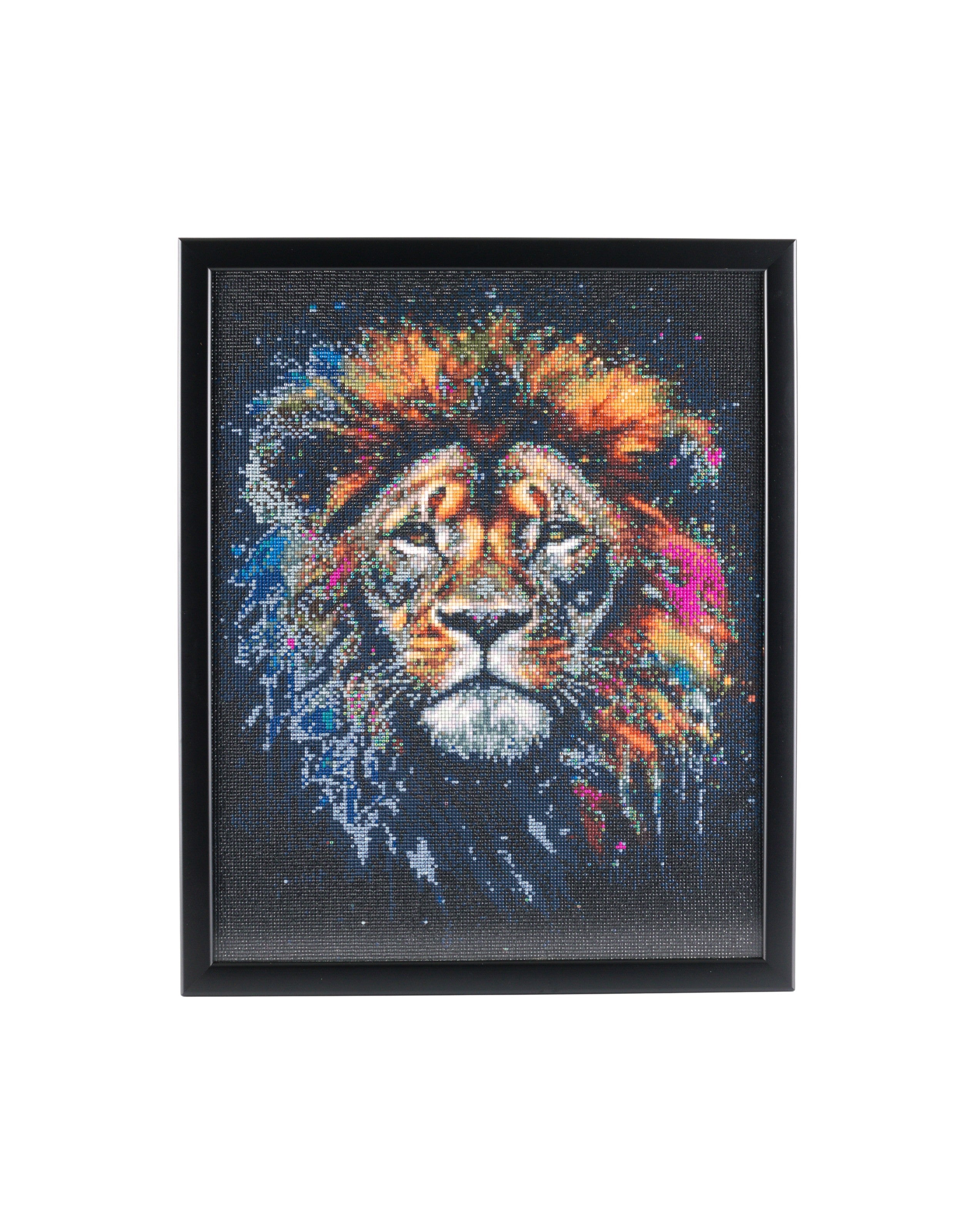 Lion handcrafted galaxy-style cosmic lion crystal micro-mosaic wall art by Lunarti | One-of-a-kind luxury wall art