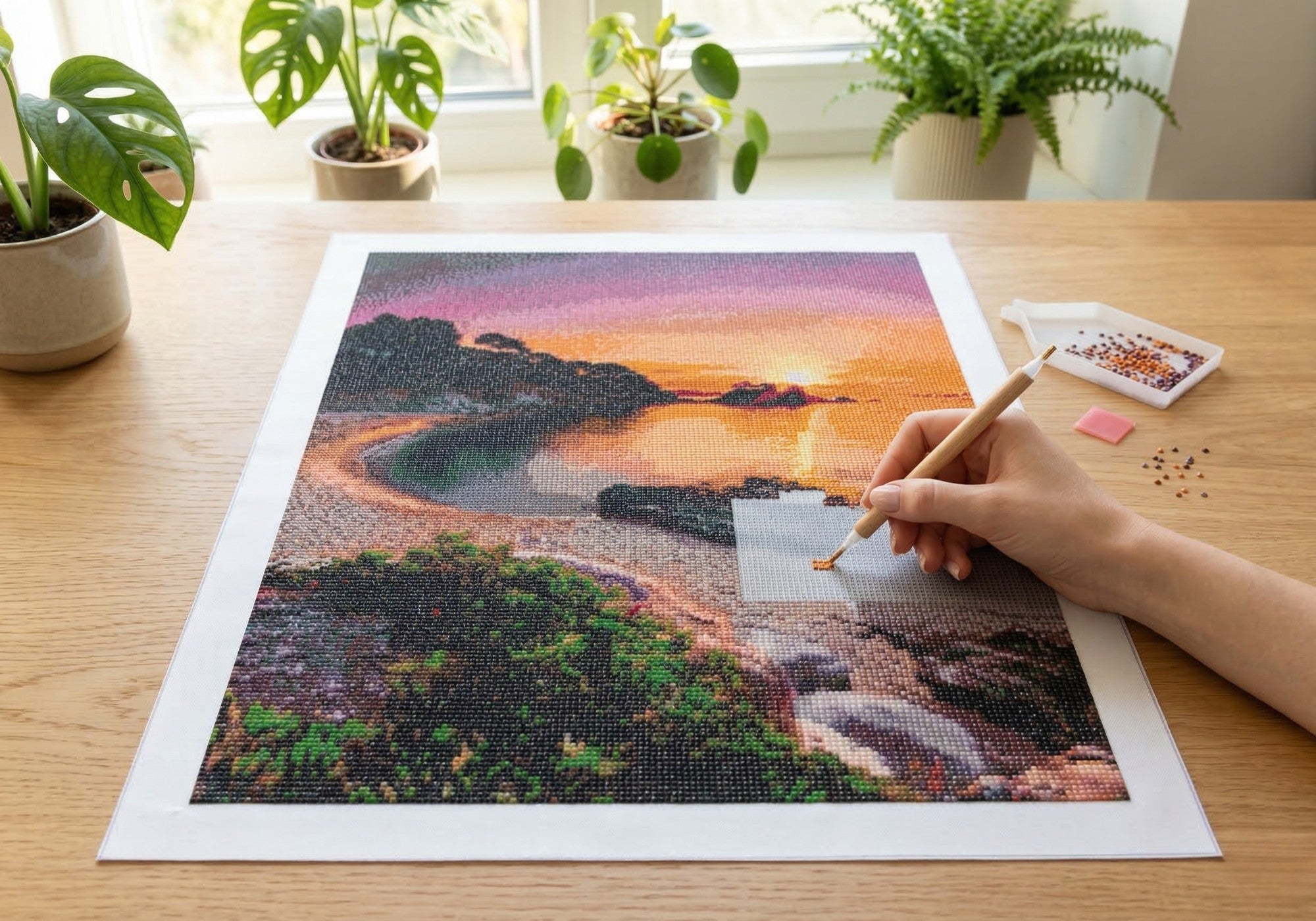 Ocean handcrafted seascape crystal micro-mosaic creation process by Lunarti 